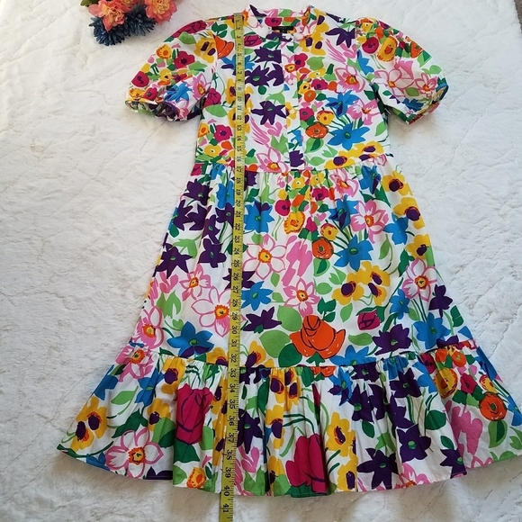 J. Crew Puff-sleeve Dress in Vibrant Garden Print Floral Shift Dress - Picture 4 of 9